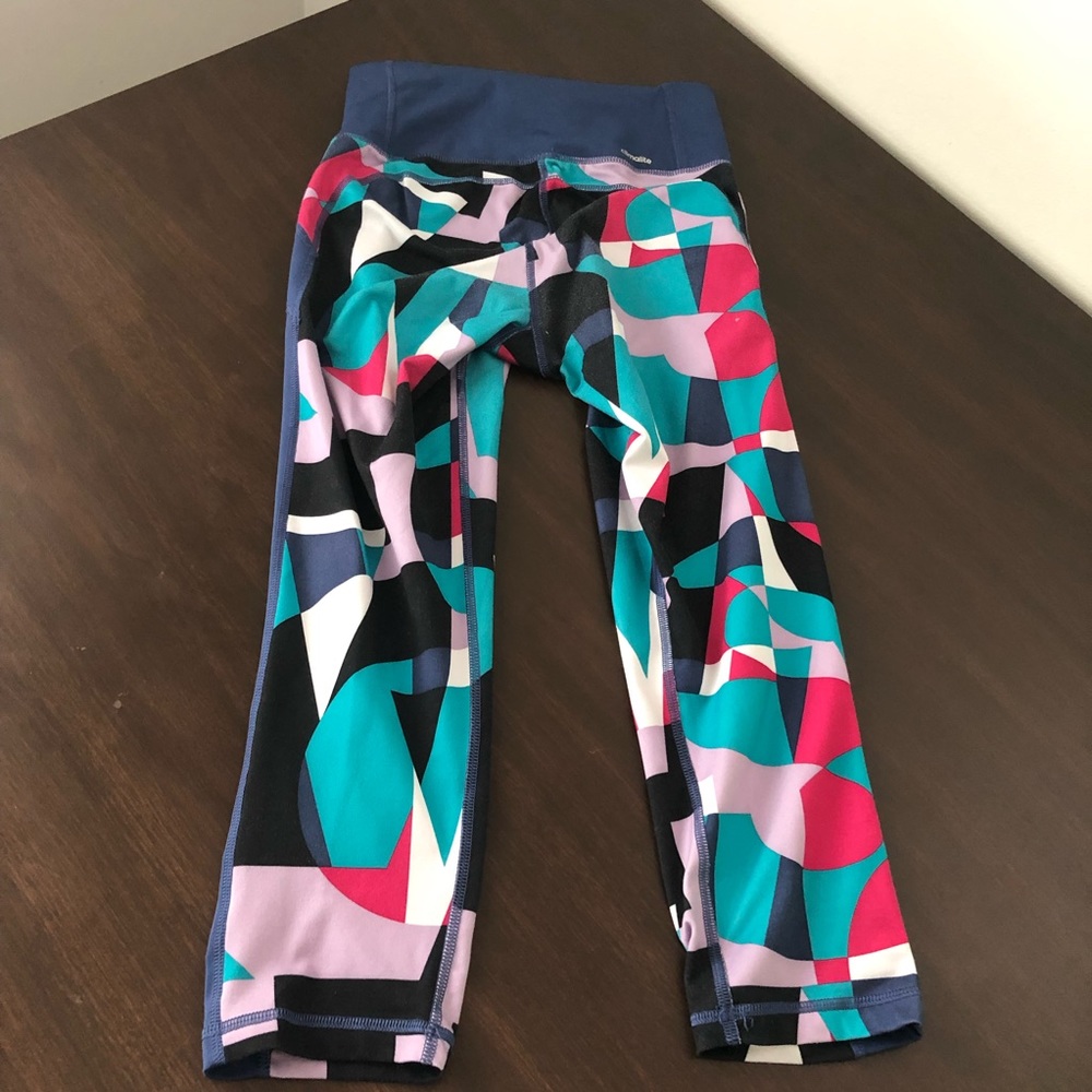 Multicolor block print high waisted capris